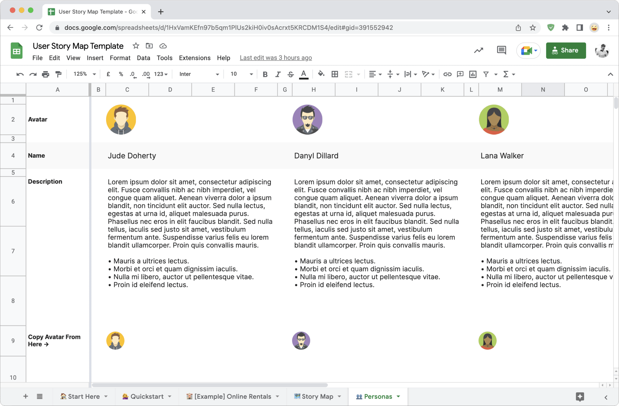 Personas in the xlsx story mapping template